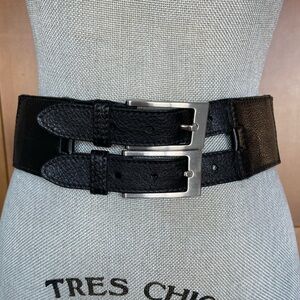 BRAVE BELTS Women's Wide Black Leather Belt with Stacked Silver Buckles, size 30